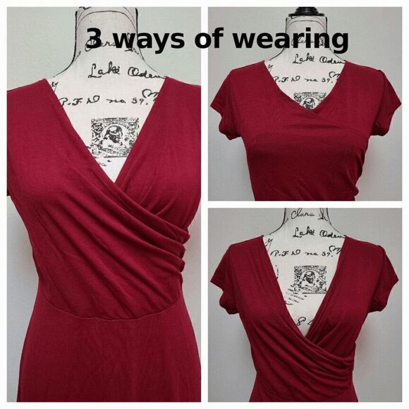 Casual Short Sleeve Surplice V Neck Faux Wrap T-Shirt Swing Dress SIZE L NWT - Picture 9 of 16